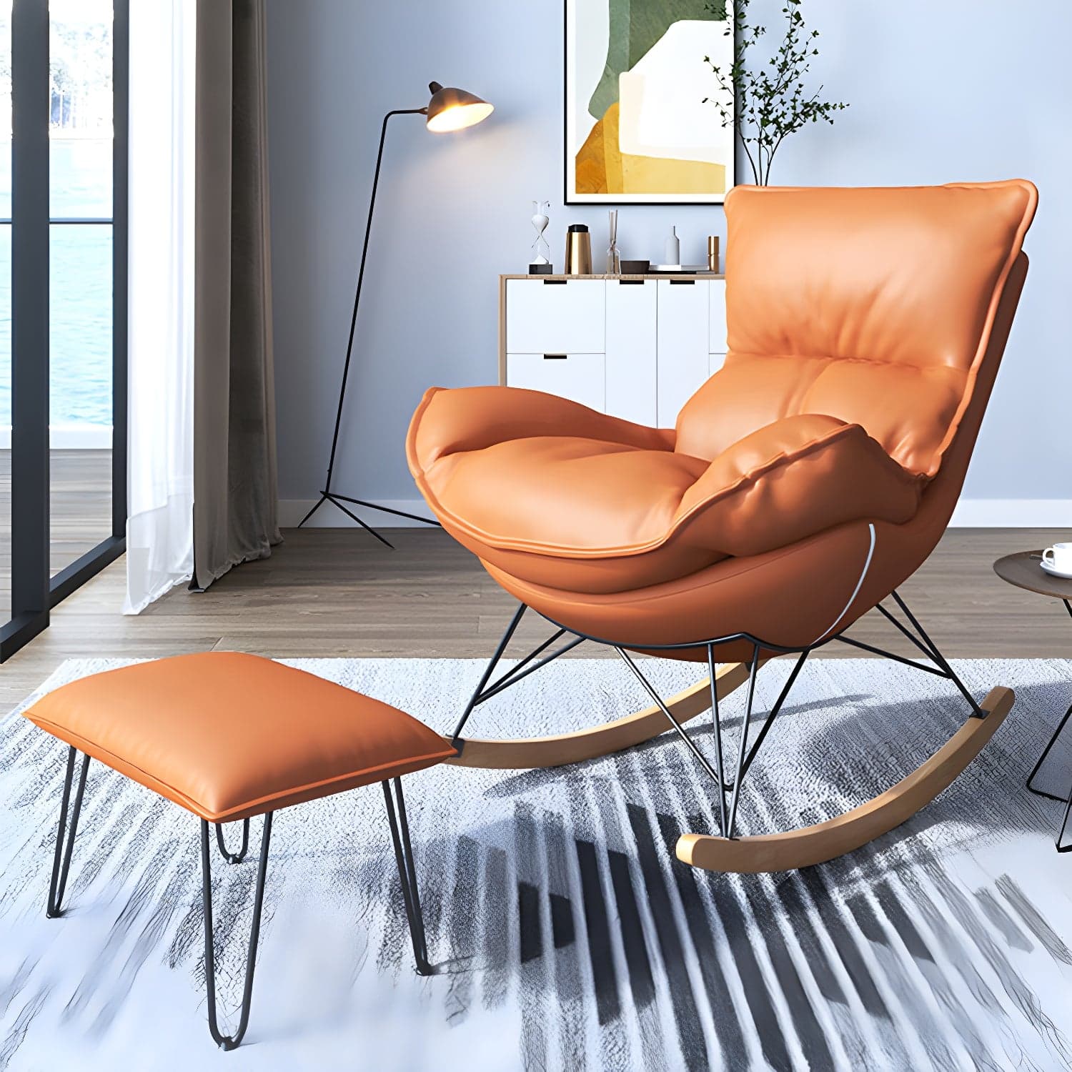 Contemporary Rocking Chair Solid Wood Rocker Chair with with Seat Cushion thumbnail 5