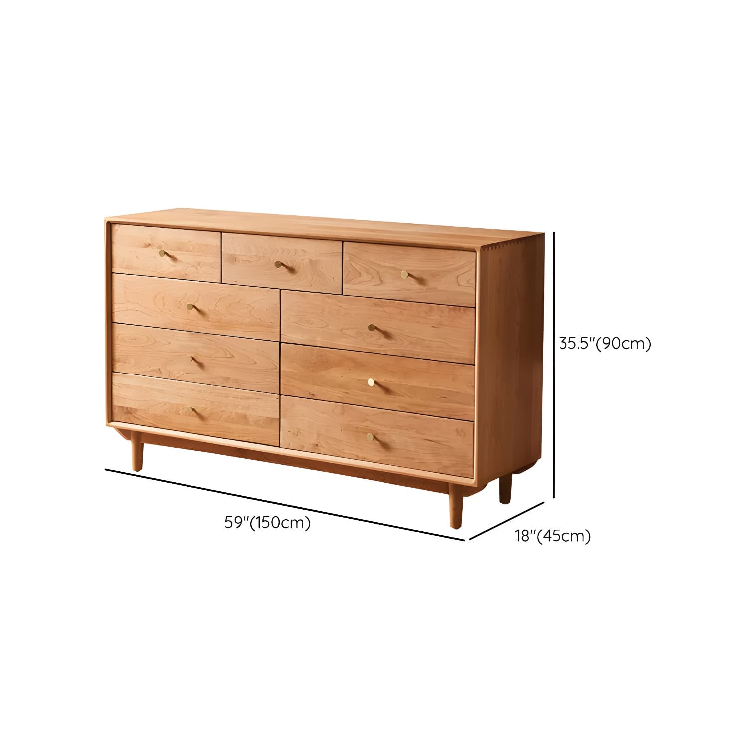 Modern Brown Wood Dresser with Drawers and Gold Metal Handles thumbnail 18