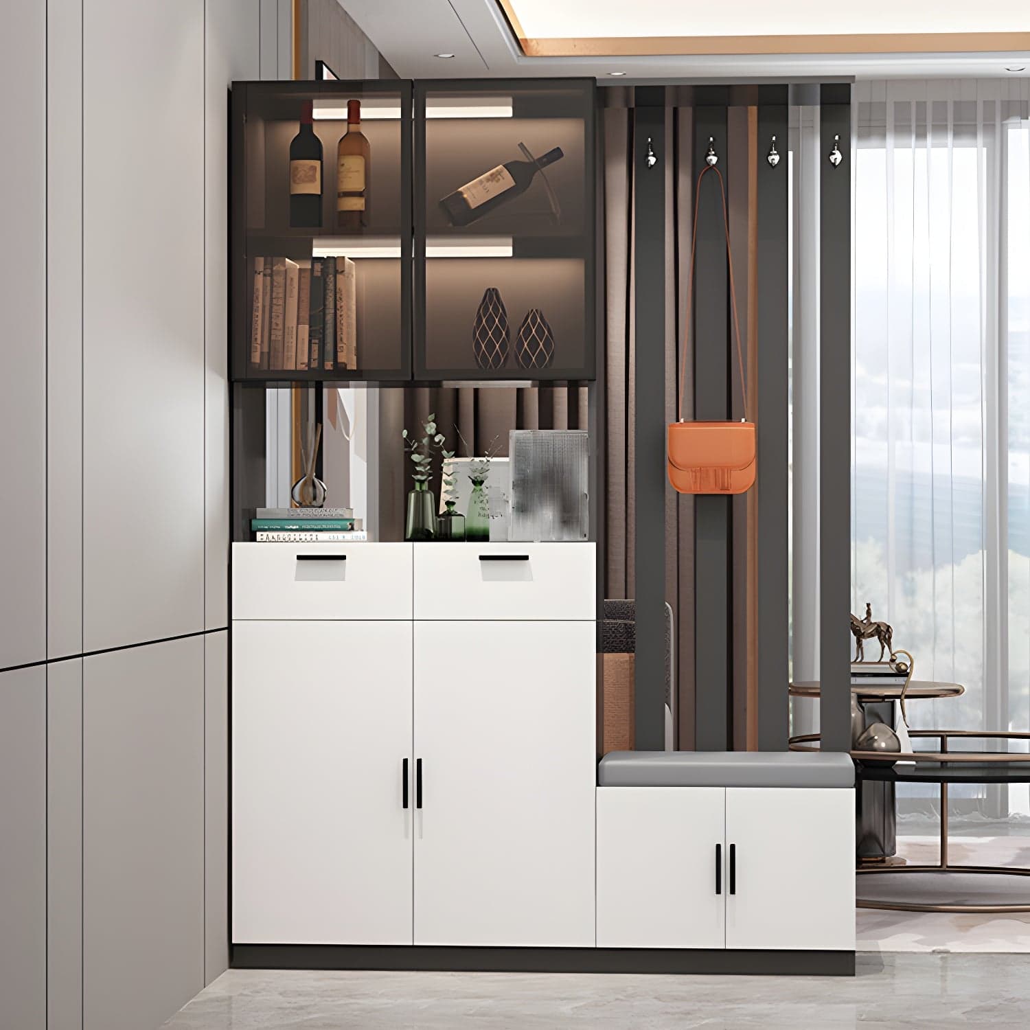 Contemporary 3-door Wooden 11.81" Wide Accent Cabinet with Drawer thumbnail 5