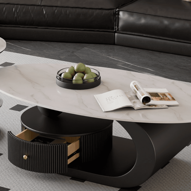 Modern Farmhouse Bunching/Single Coffee Table with Chalk Oval Slate Top, Plinth Base, and 1 Drawer thumbnail 7