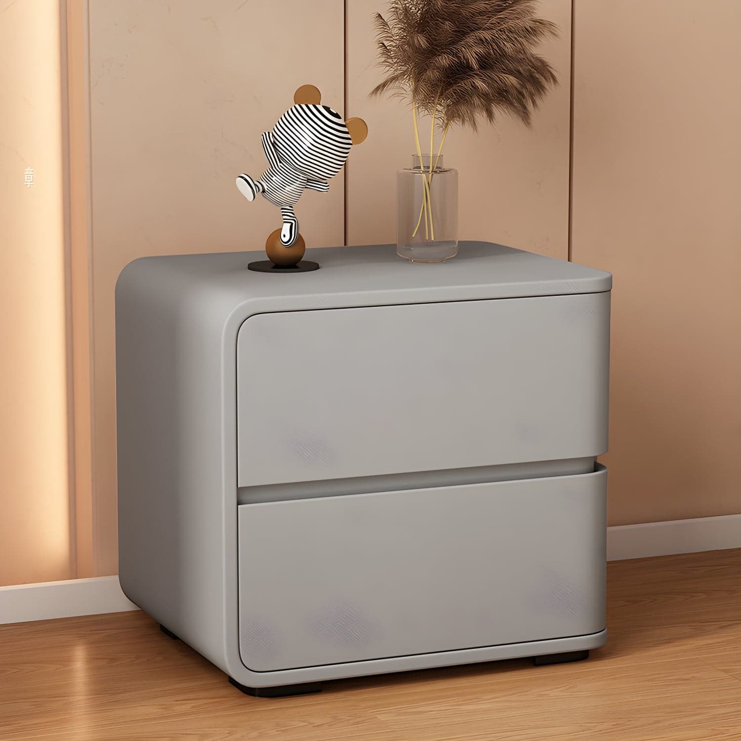 Contemporary Bed Nightstand Solid Wood Bedside Cabinet with 2 Drawers thumbnail 4