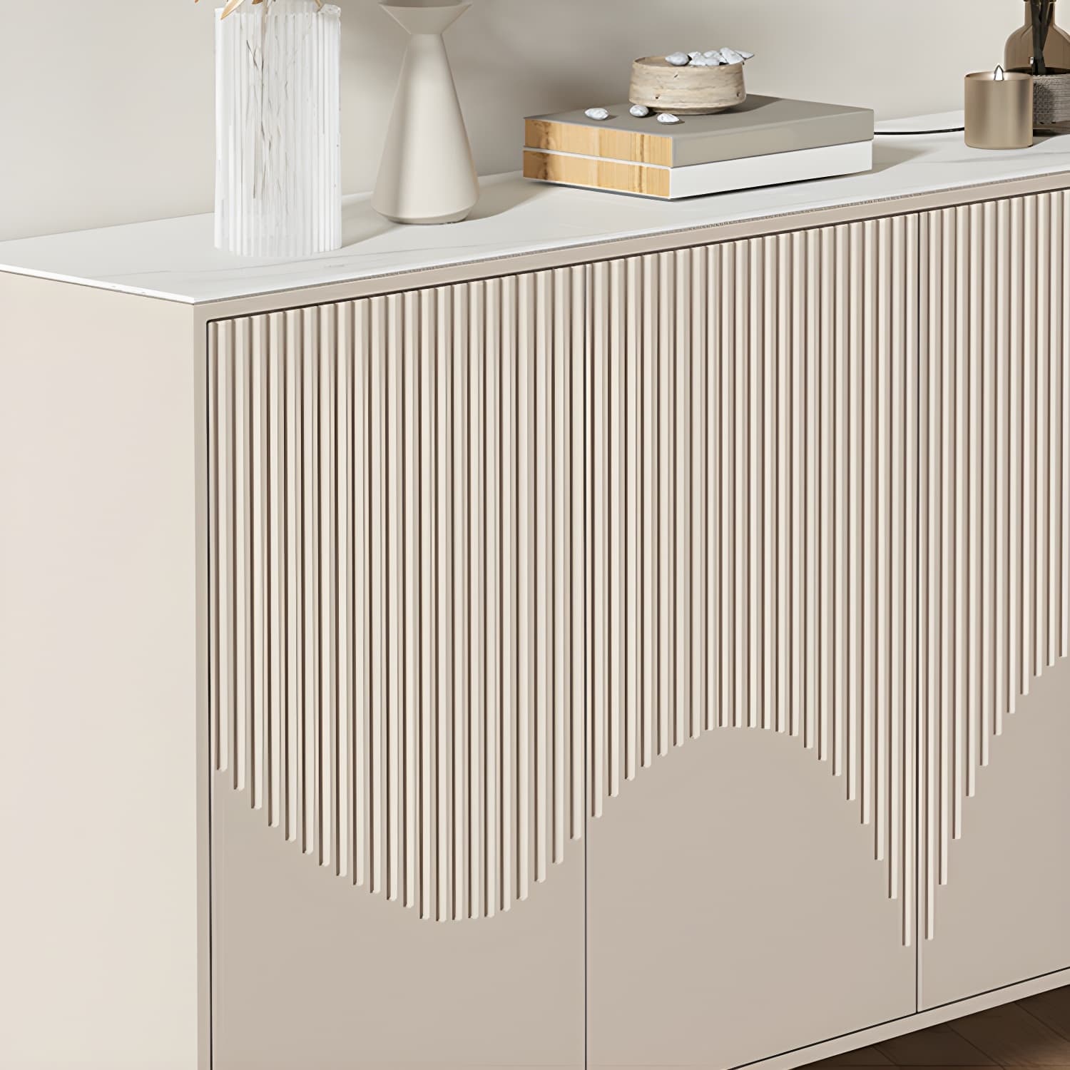 Modern White Wood Sideboard Credenza with Adjustable Shelving and 6 Interior Shelves thumbnail 9