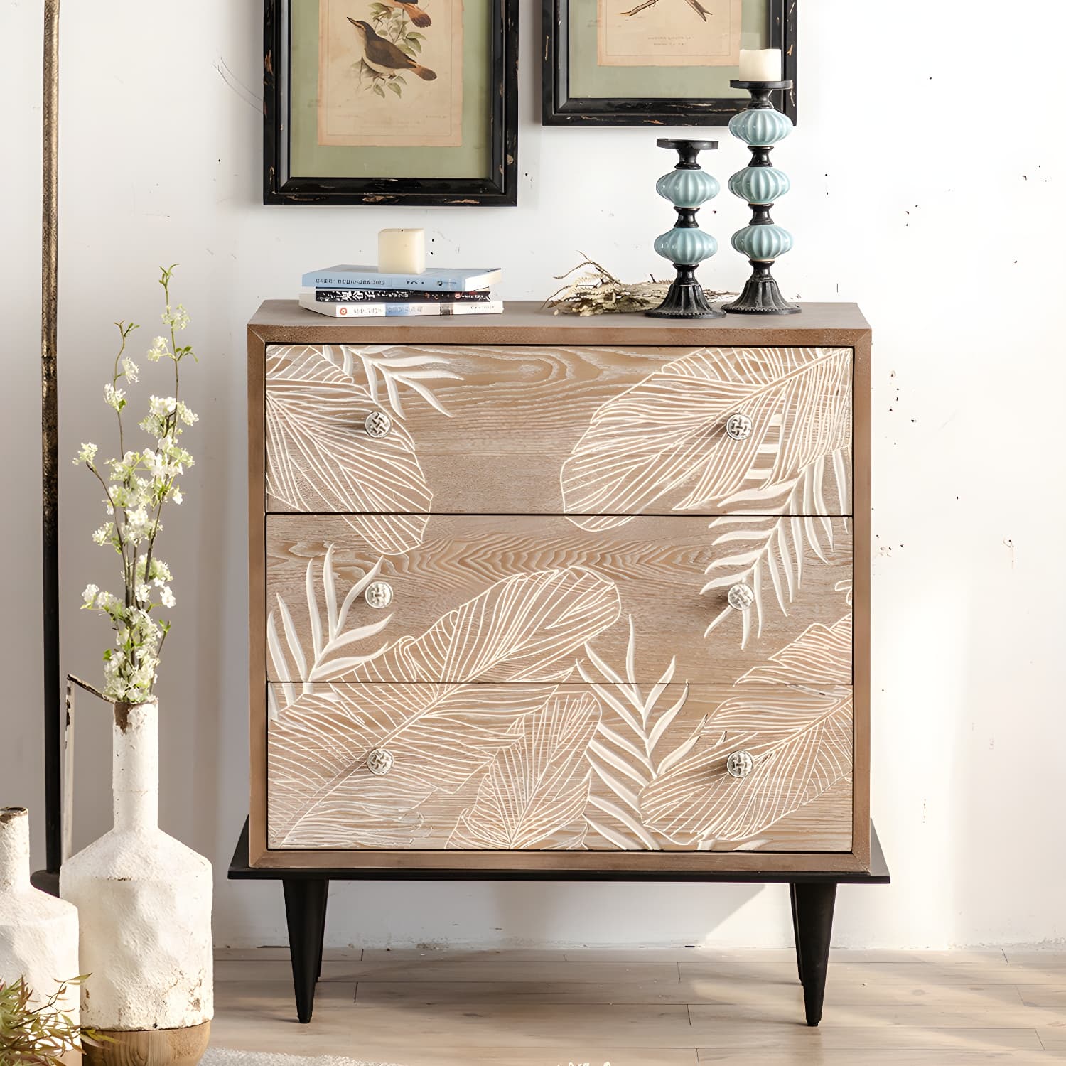 Modern Standard Storage Cabinet Solid Wood Cabinet with Drawer thumbnail 1