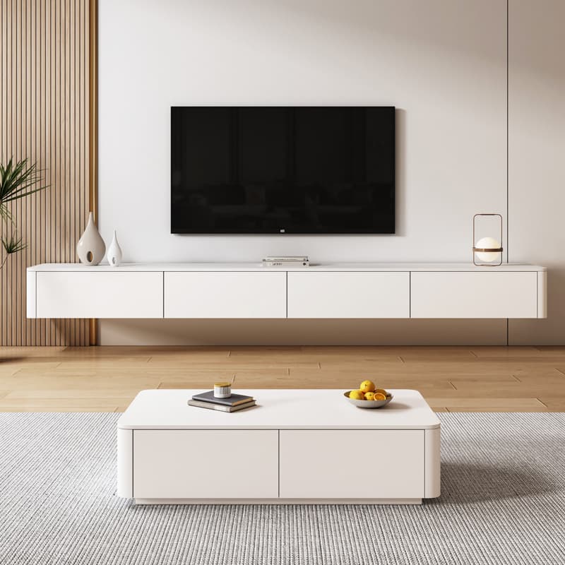 Ivory Rectangular Wall-supported TV Stand with 6 Drawers/5 Drawers thumbnail 3