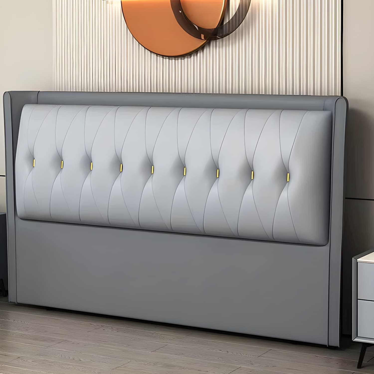 Contemporary Headboard Bed with Tufted Leather Upholstery in Rectangular thumbnail 19