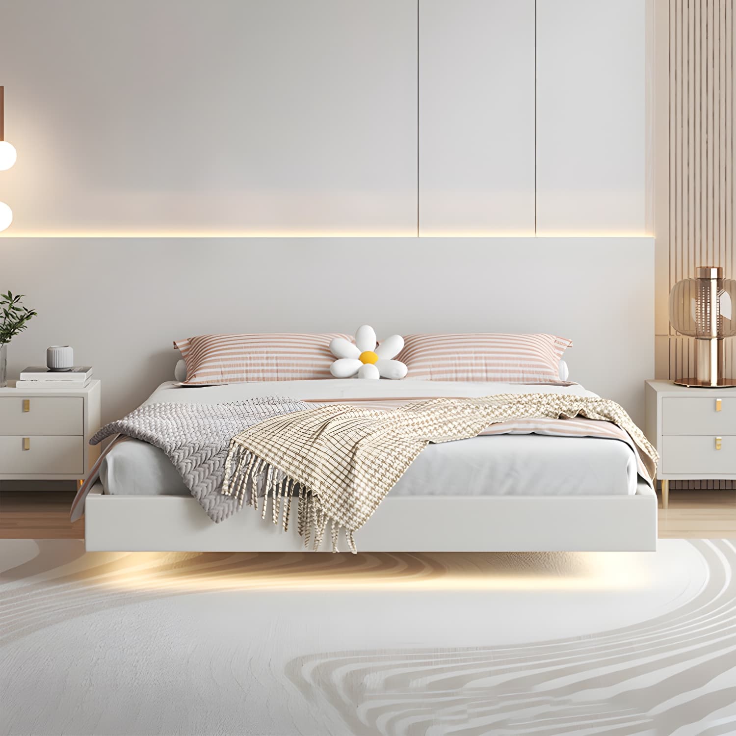 Contemporary Style White Standard Bed Pine Wood Platform Bed Frame thumbnail 1