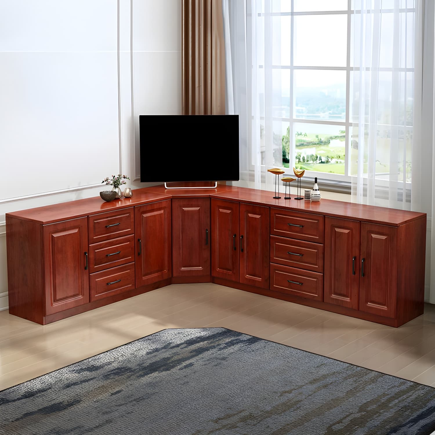 Modern Solid Wood Corner TV Stand Console with 6 - Drawer - 27.56" thumbnail 14