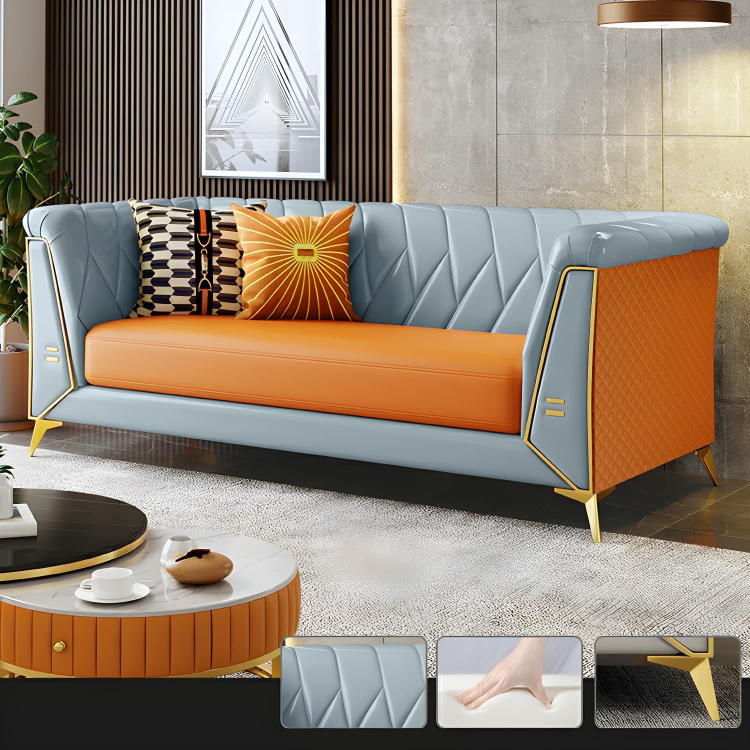 Glam Faux Leather Standard Sofa with Tuxedo Arms in Solid Color thumbnail 11