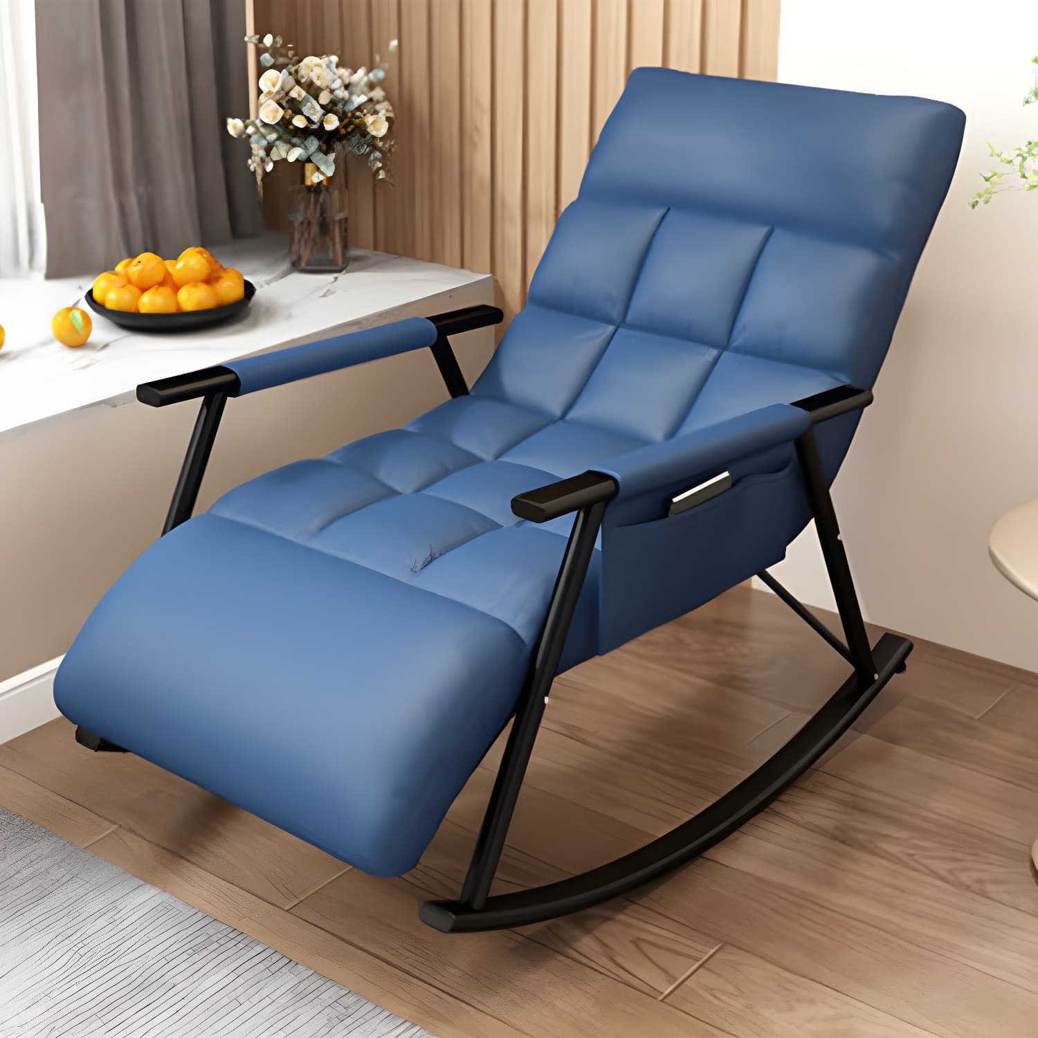 Modern Style Rocking Chair Faux Leather Upholstered Chair with Storage thumbnail 2