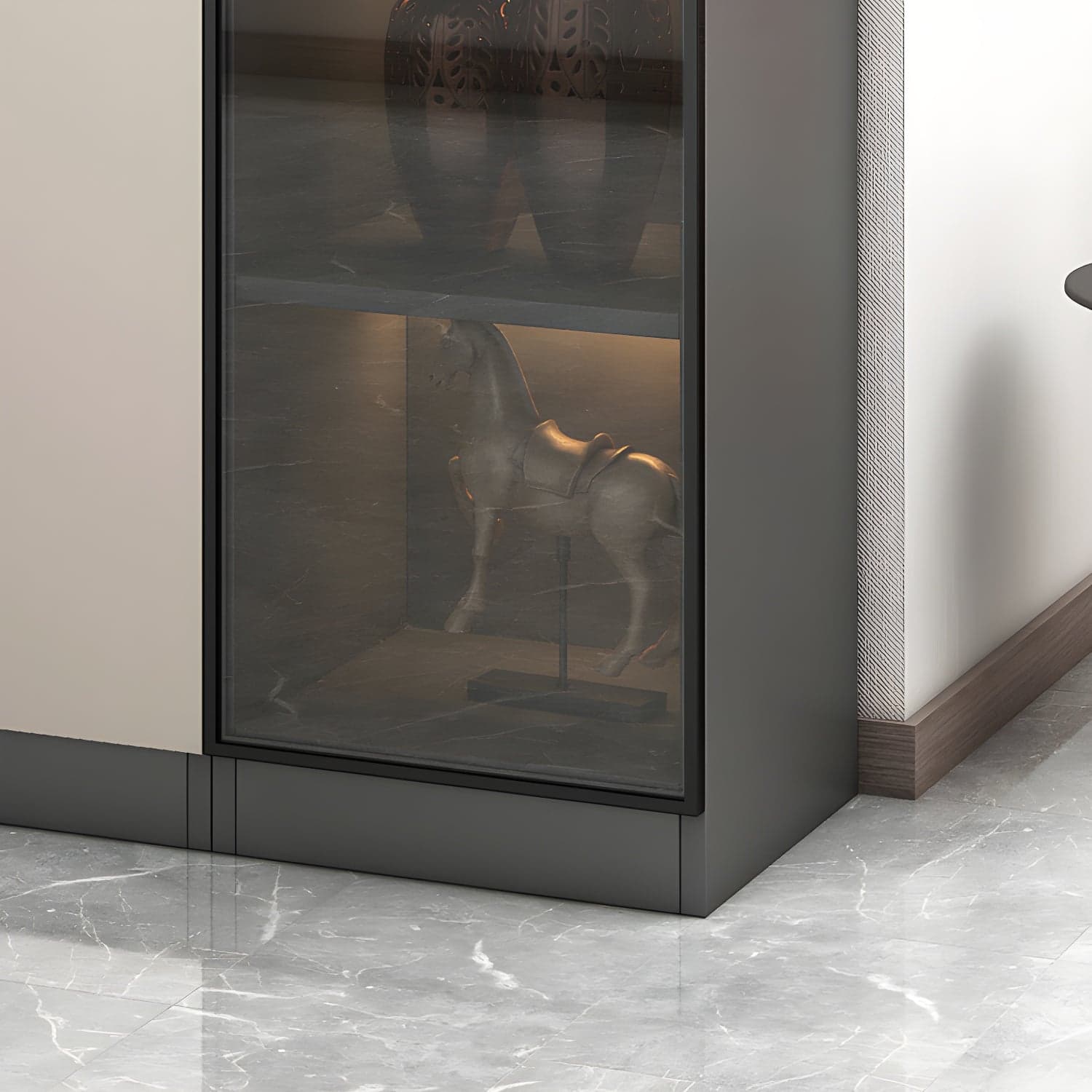 Accent Cabinet Rectangle Contemporary Glass Wood with Shelves thumbnail 10