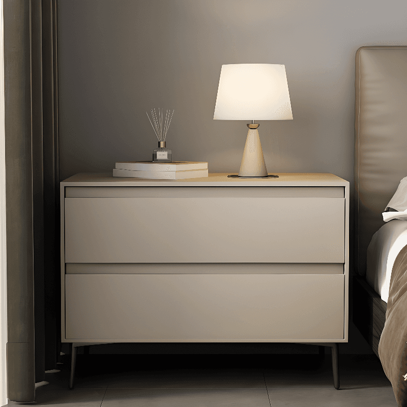 Scandinavian 2 Drawers Nightstand With Drawer Storage in Artificial Leather with Leg thumbnail 10