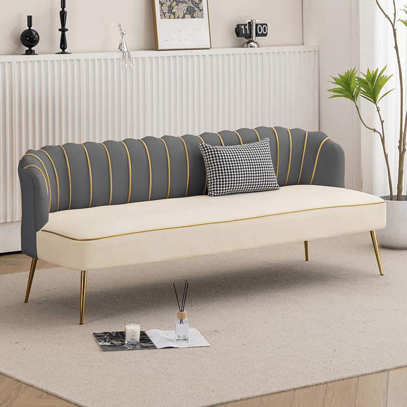 Modish Solid Color Stain Resistant Standard Sofa/Loveseat in Grey/Beige/Amber Color for 2/4-seater/3-seater with 1 Pillow thumbnail 1