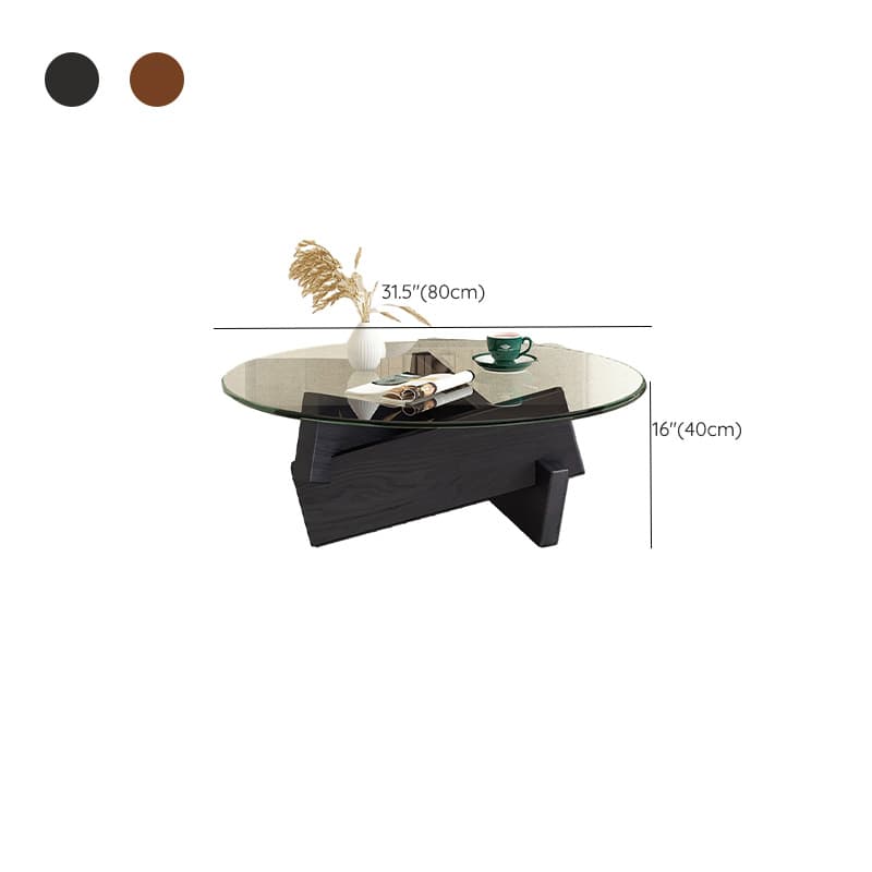 Stylish Round Glass Coffee Table with Tempered Top and Abstract Wood Base thumbnail 18