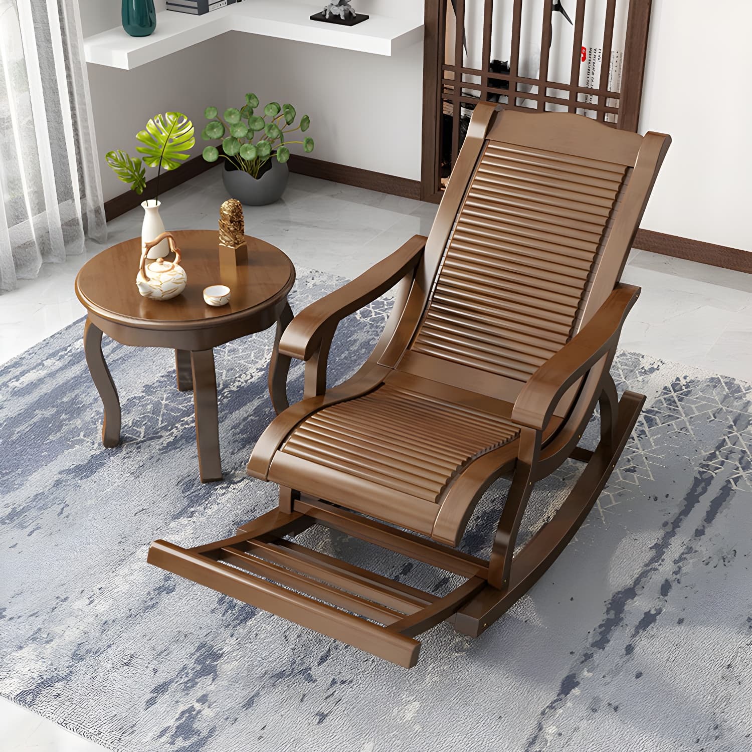 Retro Dark Brown Rocking Chair Solid Wood Reclining Rocker Chair for Home - image 9