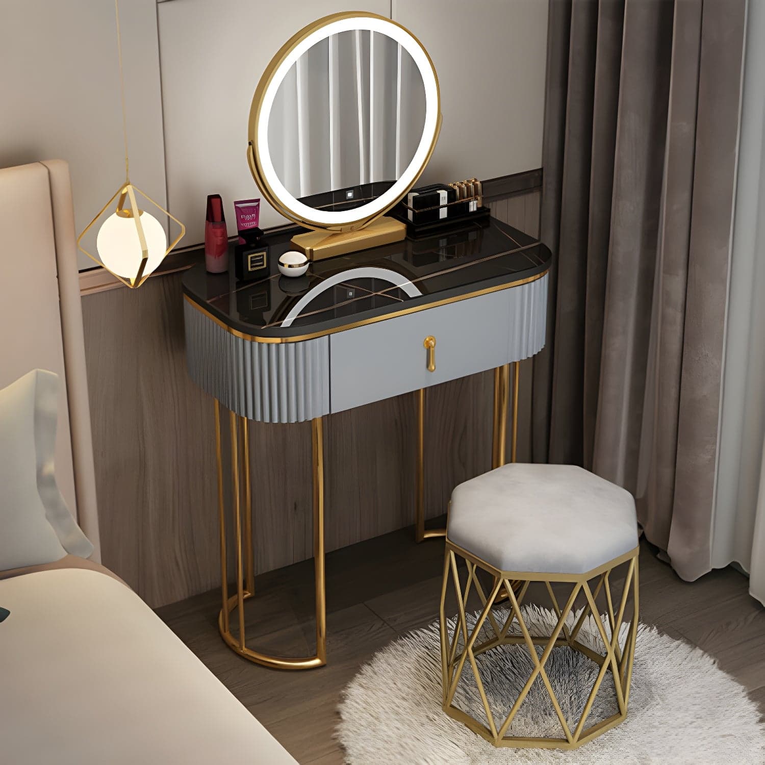 Glam 29.52" Height Makeup Vanity Set with Drawer and Mirror Vanity thumbnail 2