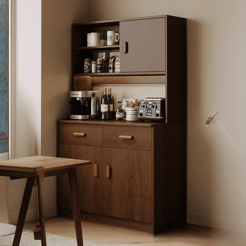 Modish Sideboard/Microwave Shelf Cabinet with Multiple Drawers, Narrow Size, 1 to 3 Shelves, Larder Storage, Timber Countertop, and Various Doors thumbnail 2