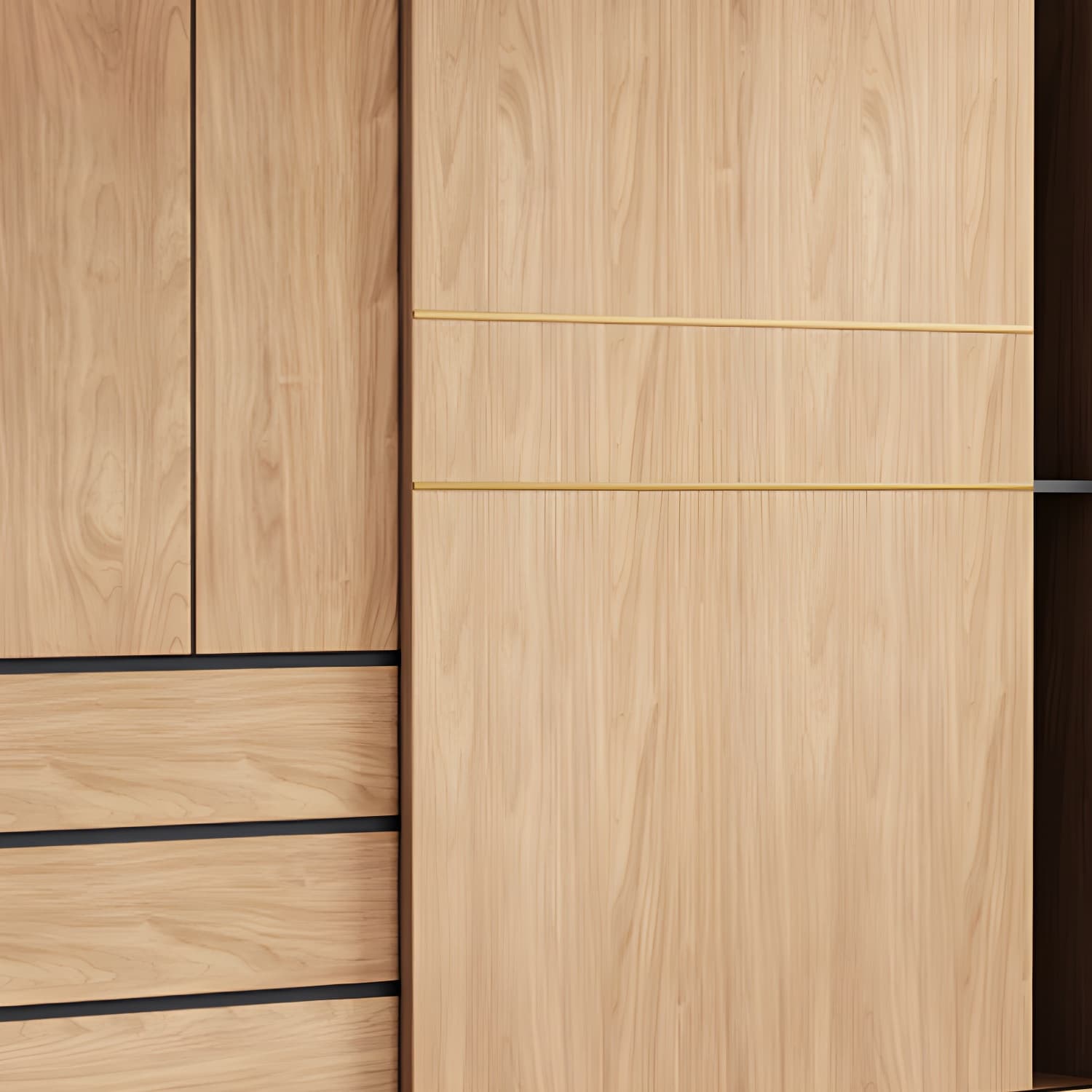 Natural Finish Wardrobe Armoire Sliding Wardrobe Cabinet with Drawer thumbnail 8