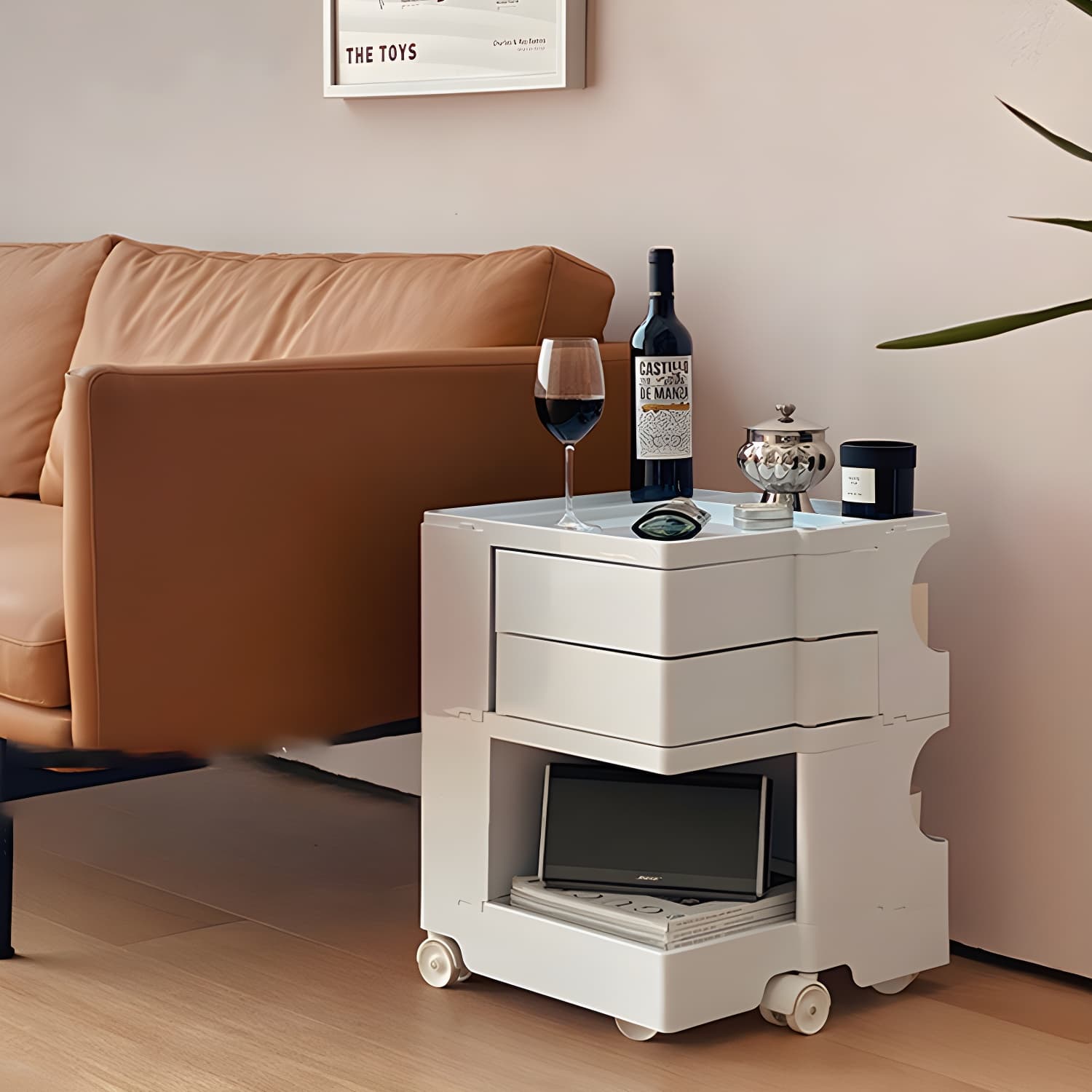 Modern Plastic Night Table Open Storage Night Stand with Wheels thumbnail 20