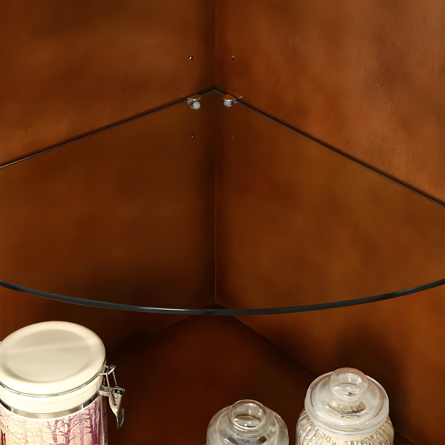 Corner Mid-Century Modern Accent Cabinet with Wood Counter Top and 3 Shelves thumbnail 9