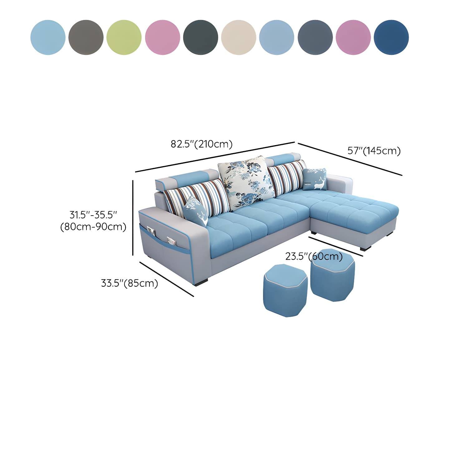 Modern L-Shaped Linen Sectional Sofa with Ottoman and Slipcover, Reversible Design thumbnail 19