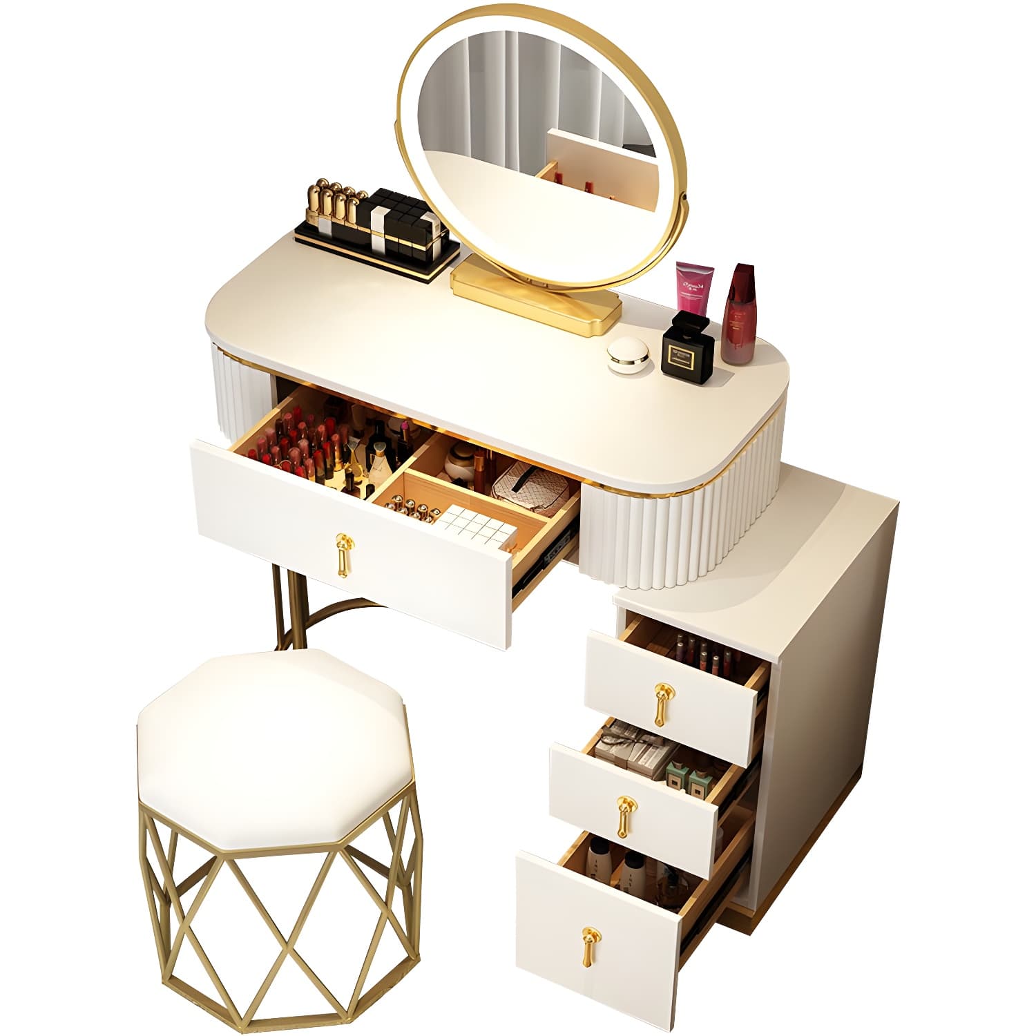 Removable Makeup Counter Bedroom Vanity Dressing Table with Lighted Mirror thumbnail 9