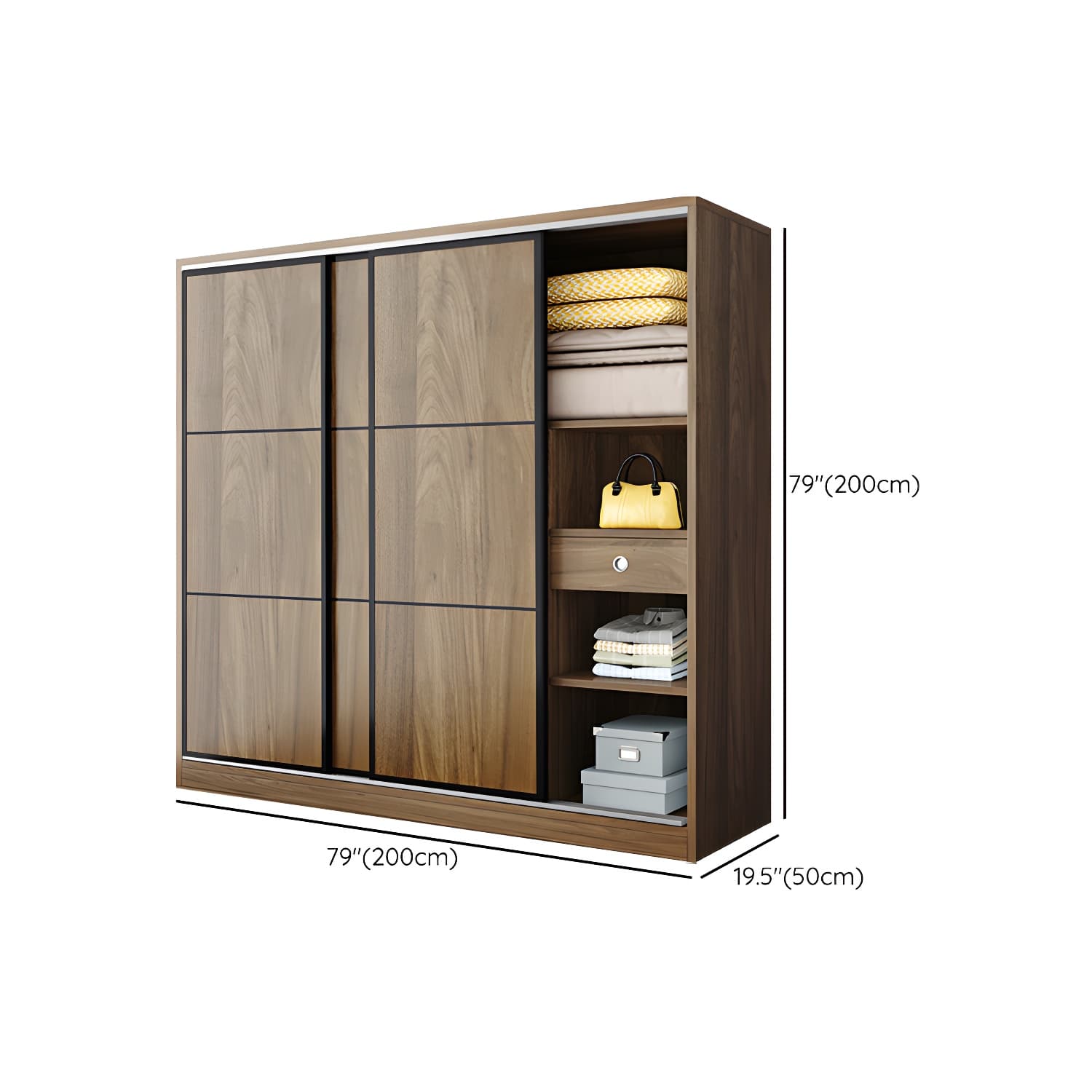 Modern Style Freestanding Wardrobe Pine Wood Wardrobe with Drawer - image 13