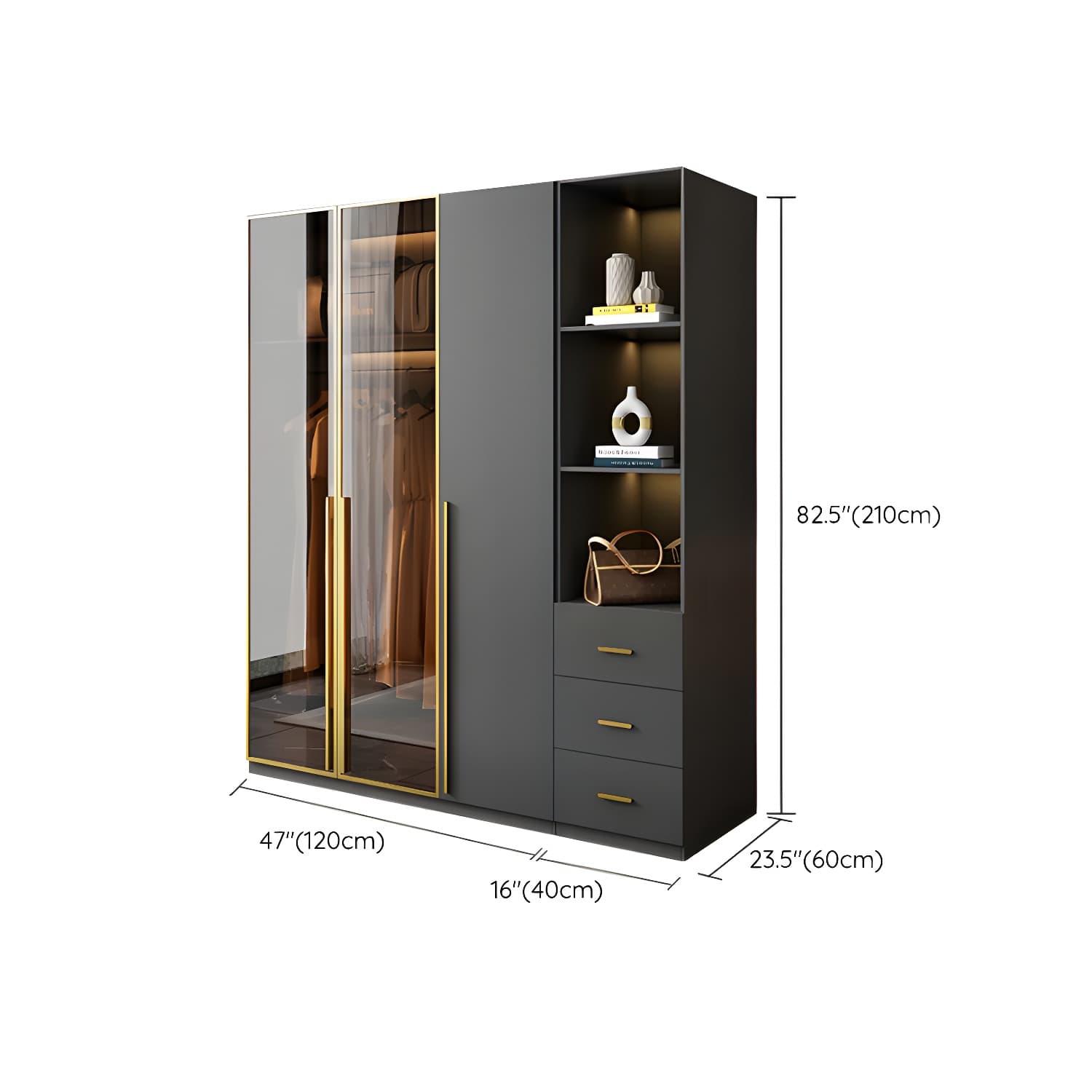 Modern Black Wood Wardrobe Armoire with Soft-Close Drawers & Clothing Rod thumbnail 27