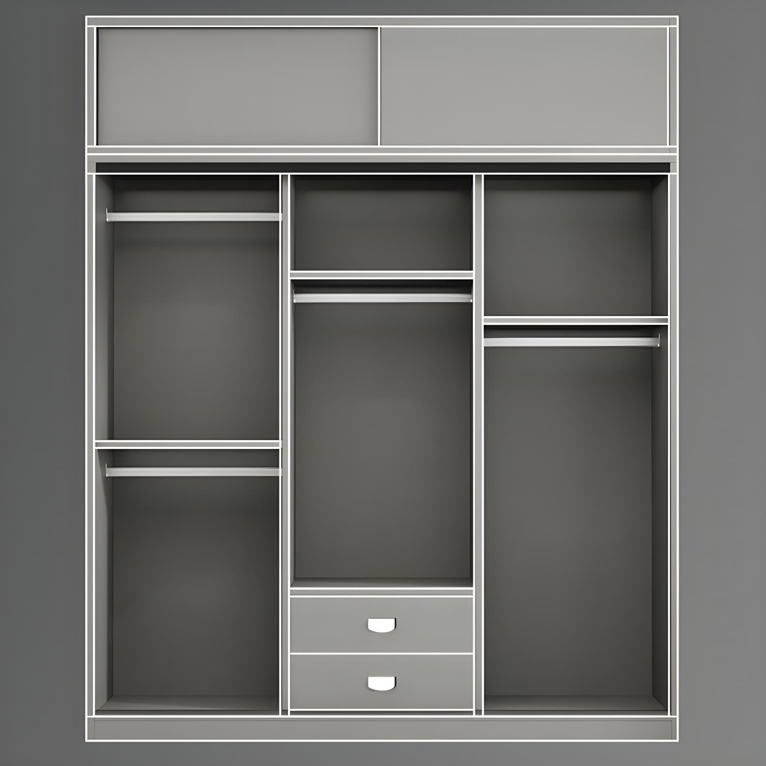 Contemporary Wood Grey Cloth Rod Included Wardrobe with Shelves thumbnail 11