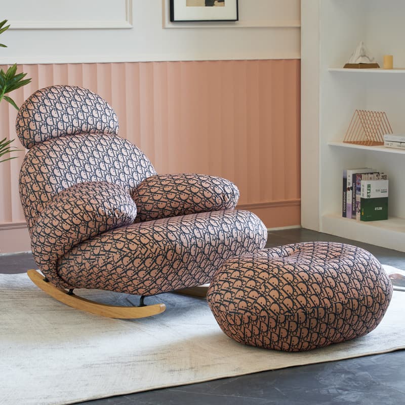 Rocking Chair Couch with Round Arm, Ottoman, Rear Back, Stationary - image 20