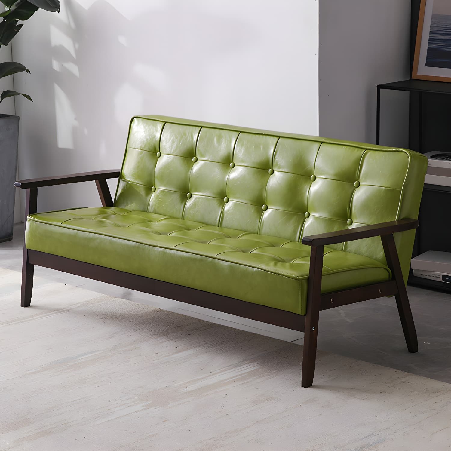 Mid-Century Modern Pine Wood Sofa with Tufted Back and Single Cushion Design thumbnail 20
