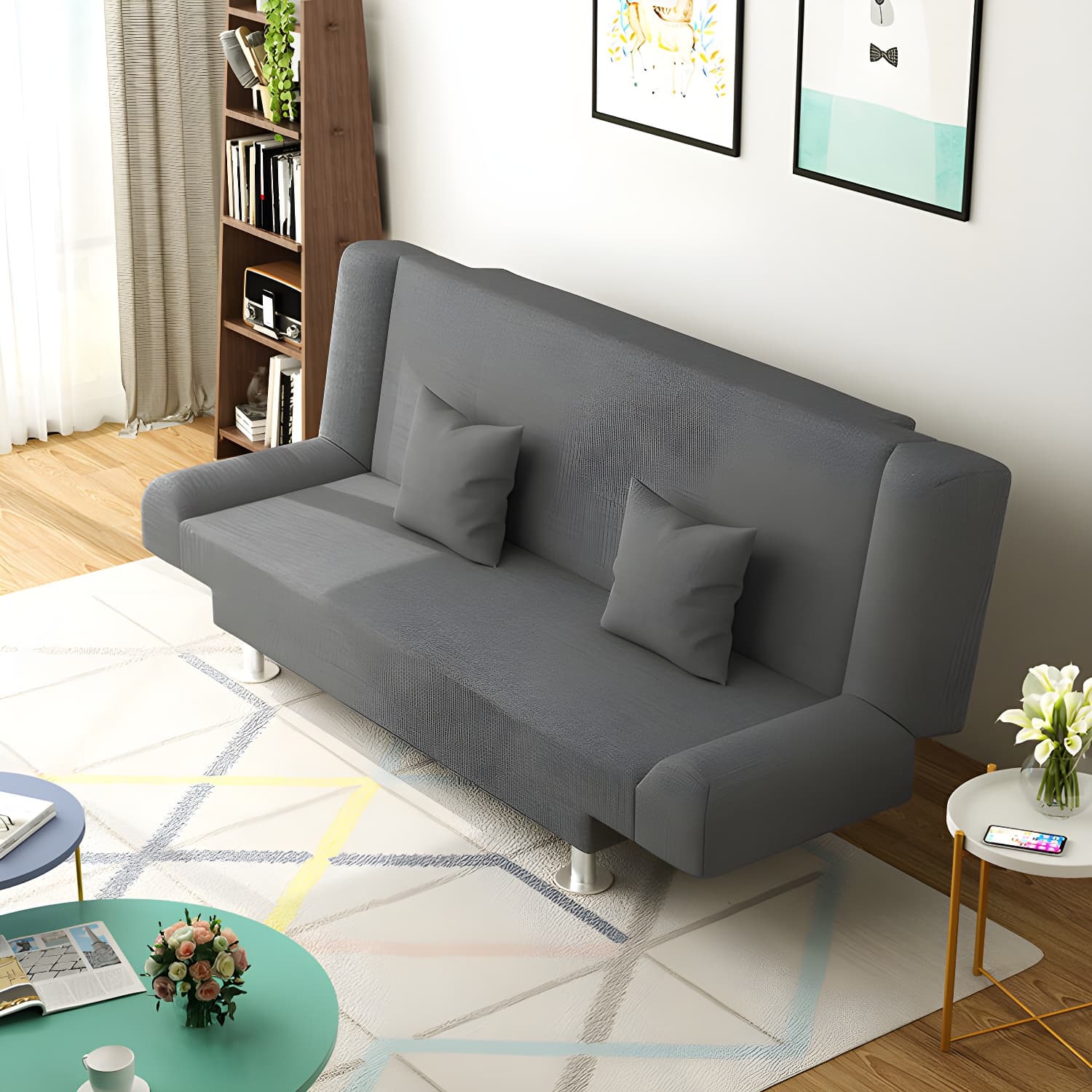 Modern Linen Sofa 23"W Tight Back Armless Couch for Living Room thumbnail 3