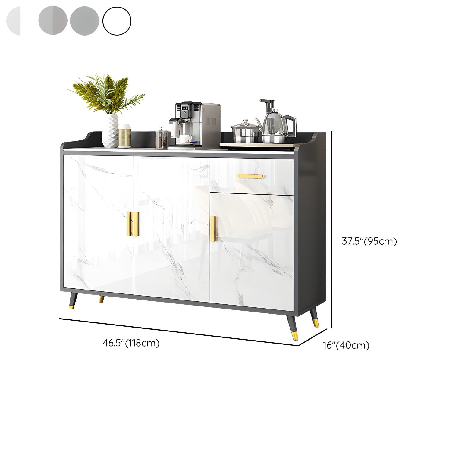 Modern Stone Top Shelves Included Sideboard with White & Grey Manufactured Wood Door - image 17