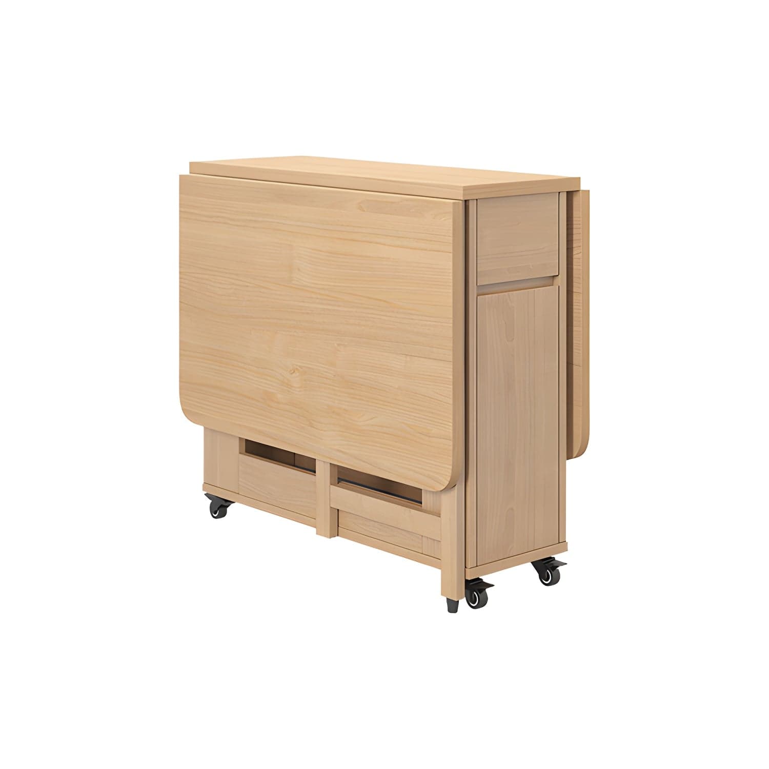 Scandinavian Wood Drop Leaf Dining Table with Storage and Expandable Design thumbnail 1