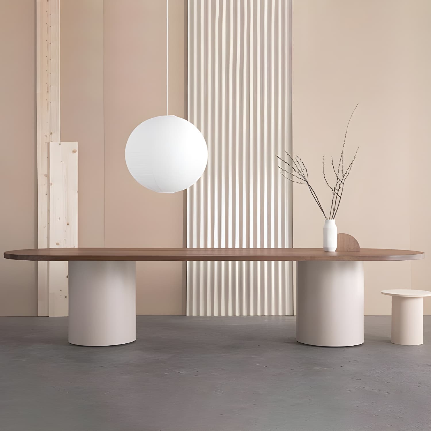 Contemporary Wood Top Oval Dinette Table White Base Dining Table for Living Room thumbnail 3