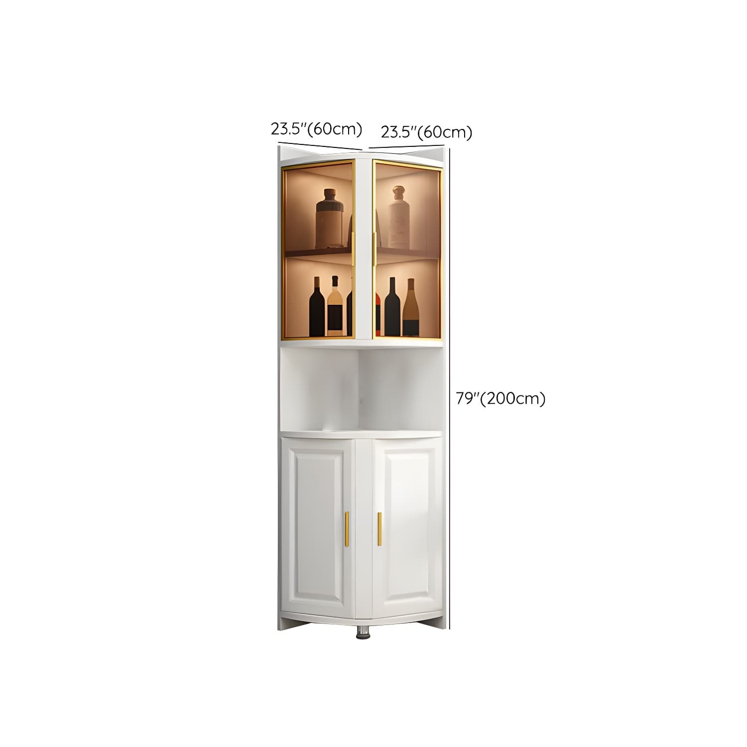 Modern White Corner Accent Cabinet with Glass Doors and 2 Interior Shelves thumbnail 12