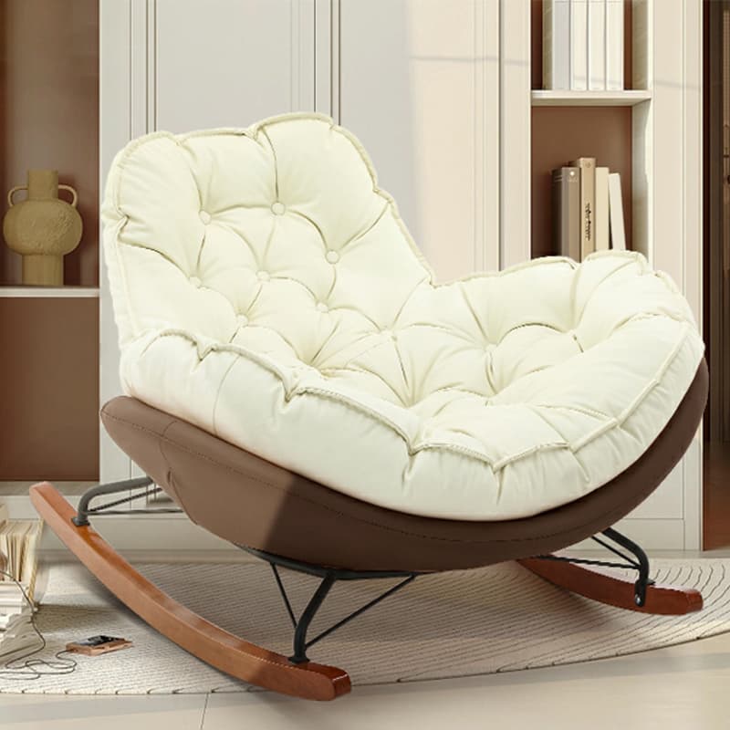 Modern Upholstered Rocking Chair - Stylish Indoor Seating with Natural Wood Legs and Tufted Design - image 17