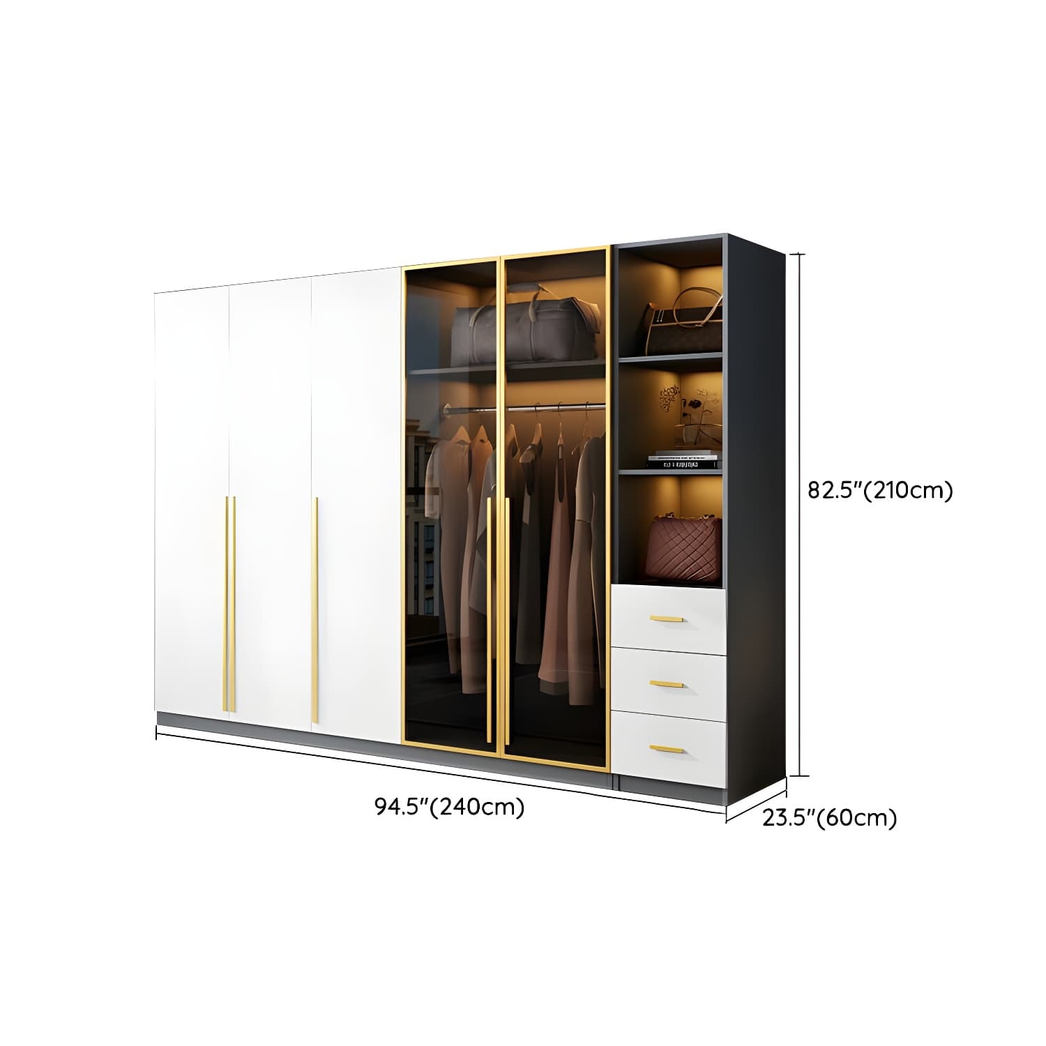 Contemporary Color Block Glass Doors Combination Armoire with Shelves Storage thumbnail 26