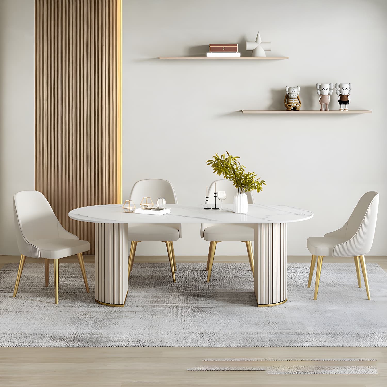 Glam White Sintered Stone Dining Table Set Oval 1/2/5/7 Pieces Dining Set for Home Use thumbnail 3