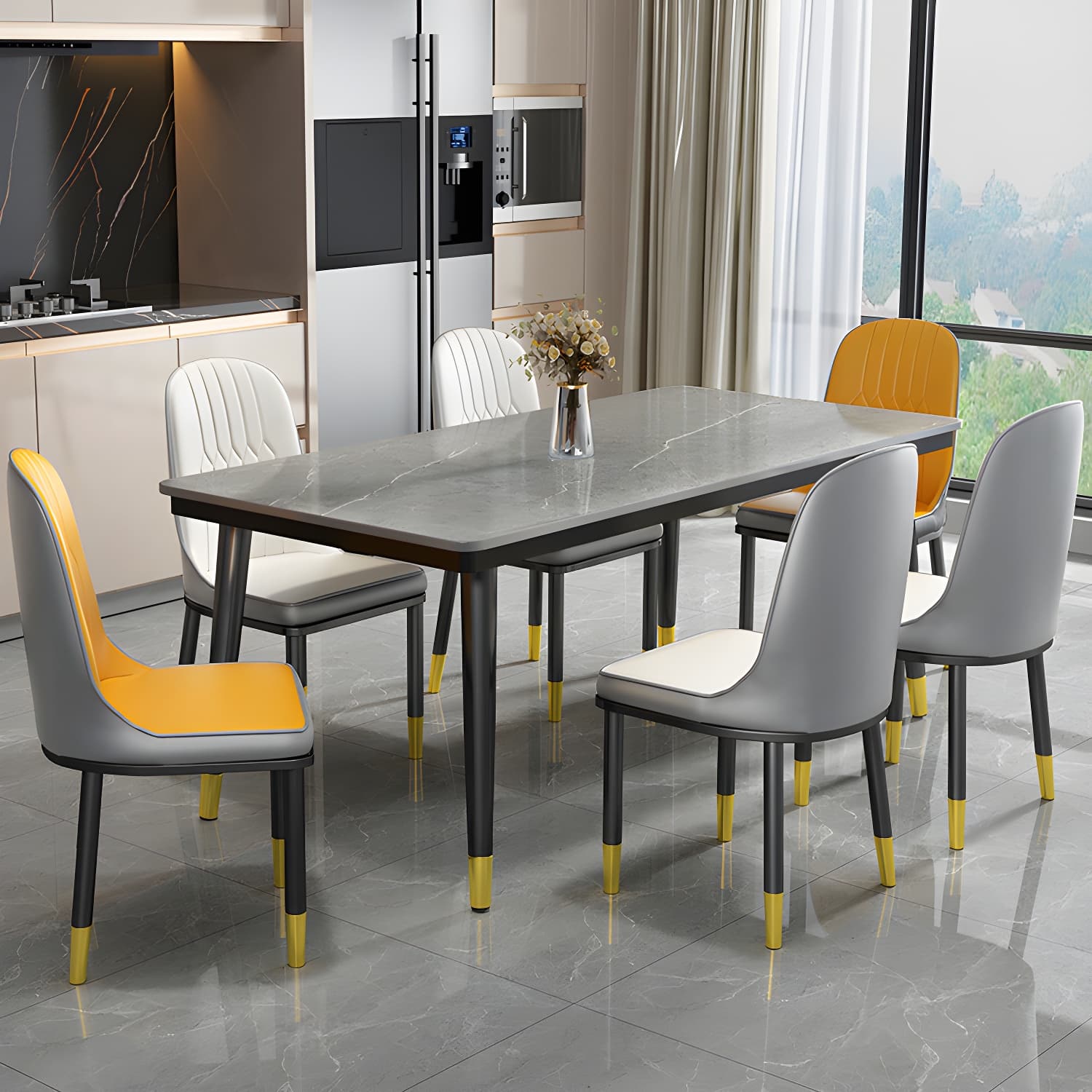 Industrial Standard Rectangle Shape Dining Table Sintered Stone Top Dining Table for Kitchen thumbnail 11