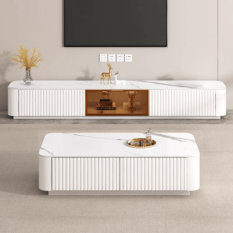 Trendy Vitreous Countertop TV Stand with Closet and 2 Drawers for Sitting Room thumbnail 4