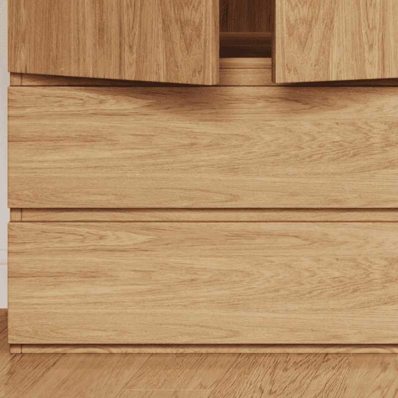 Wood Grain Minimalist Manufactured Wood Wardrobe Closet with 2 Drawers, Soft Close Door, Interior Shelves, and Clothing Rod thumbnail 3
