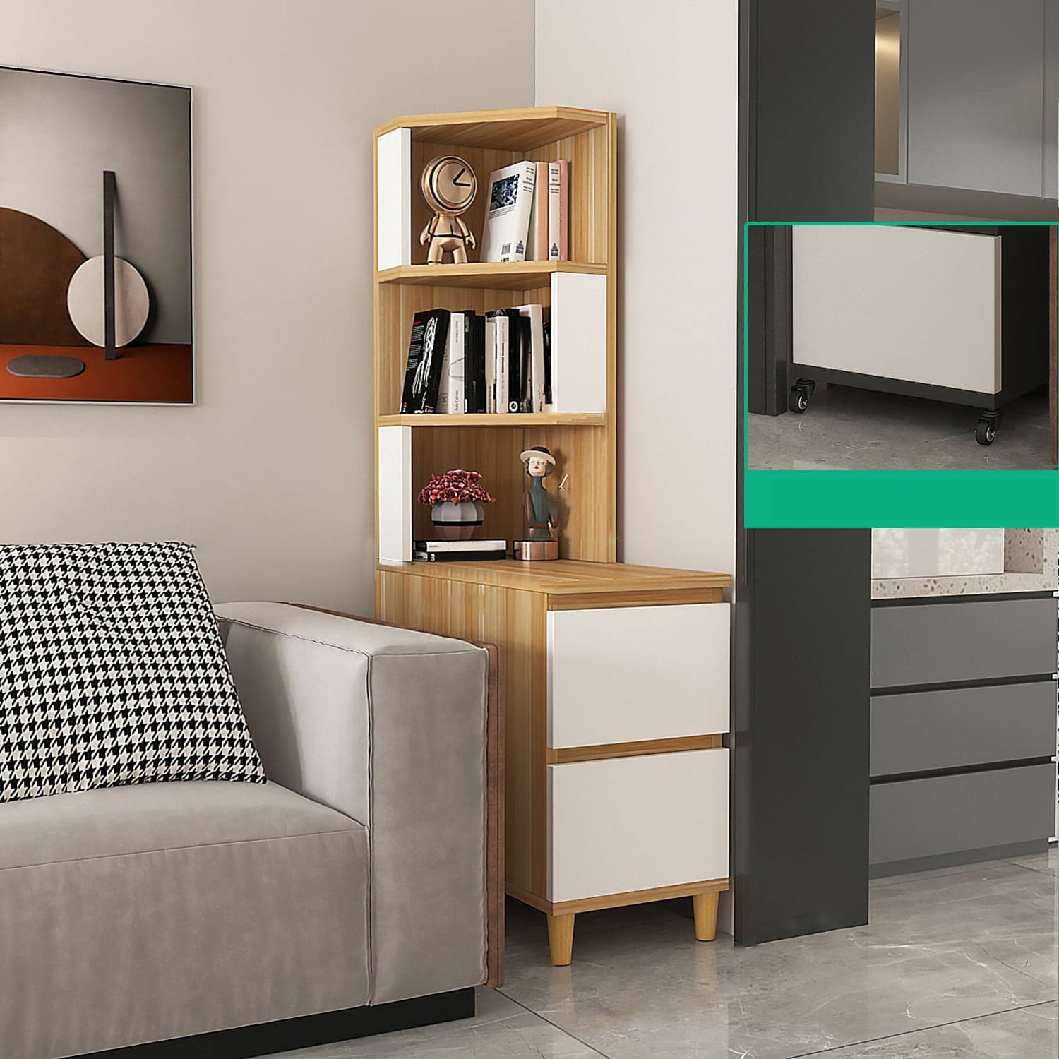 31" Wide Contemporary Corner 2 - Drawer Accent Chest with Shelves thumbnail 2