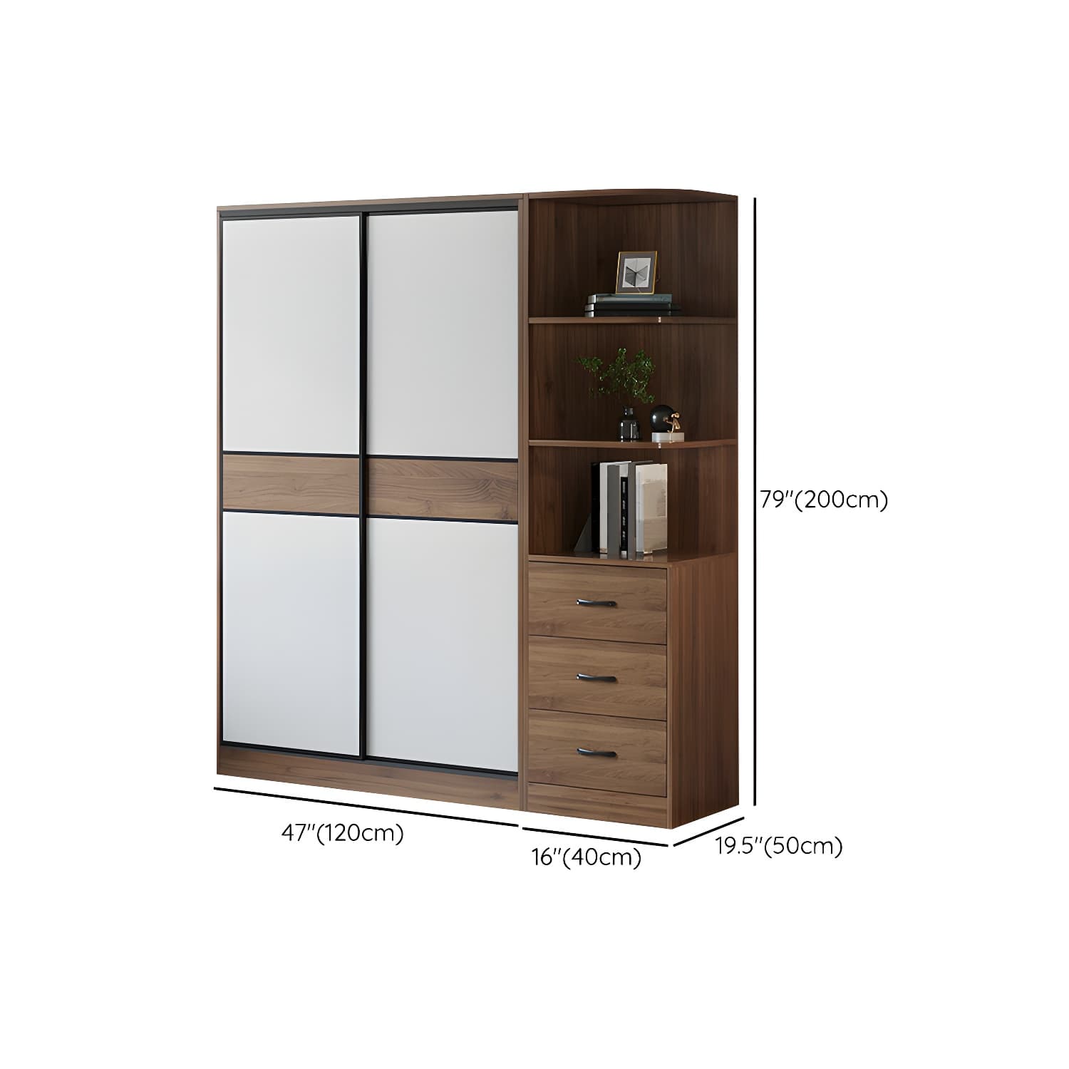 Modern Brown Wood Wardrobe Armoire with Sliding Doors, Shelves, and Clothing Rod thumbnail 24