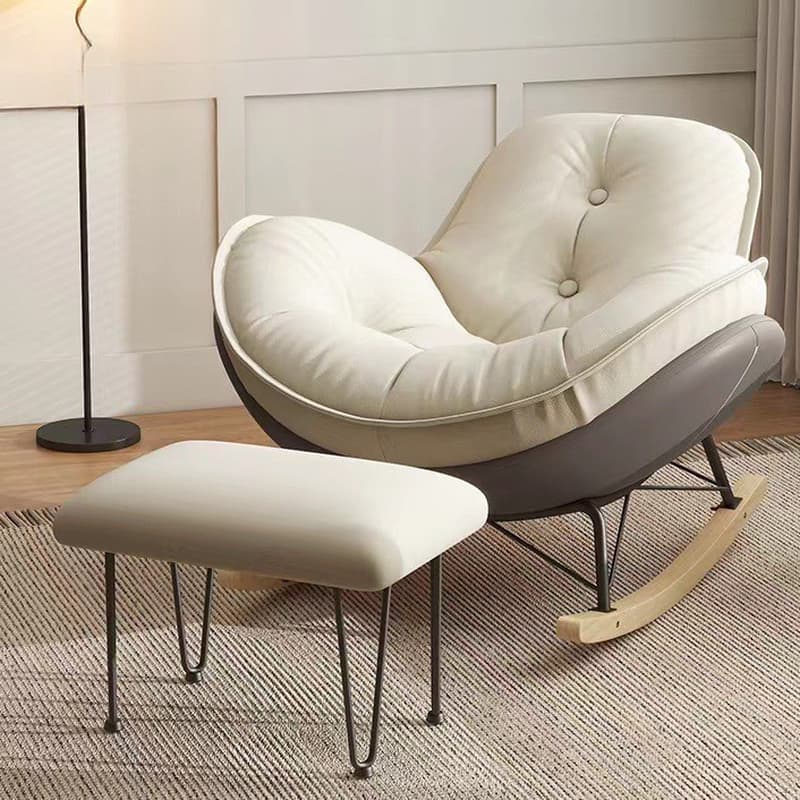 Modern Butter Color/Grey/Auburn Upholstered Padded Rocking Seat with Flared Arm, Scratch-repellent thumbnail 3