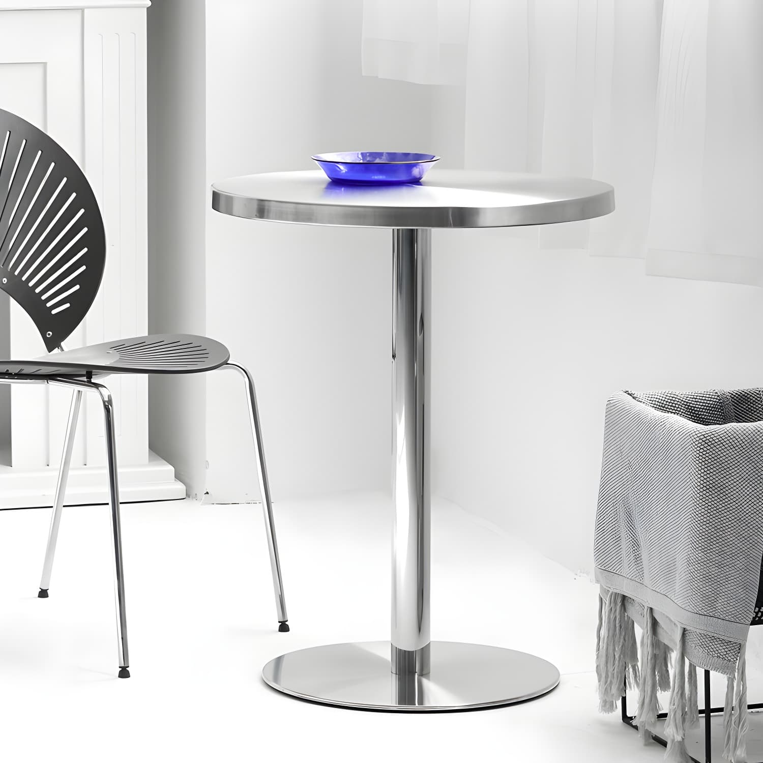 Industrial Dining Room Table Stainless Steel Table with Pedestal Table for Home Kitchen Dinner thumbnail 8