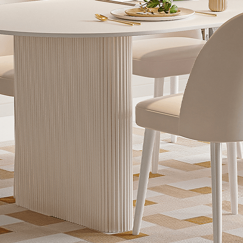 Oval Dining Table Set with Two-sided Pedestal, Enclosed Back, Fixed Table, Padded Chair, 5-piece in White thumbnail 6
