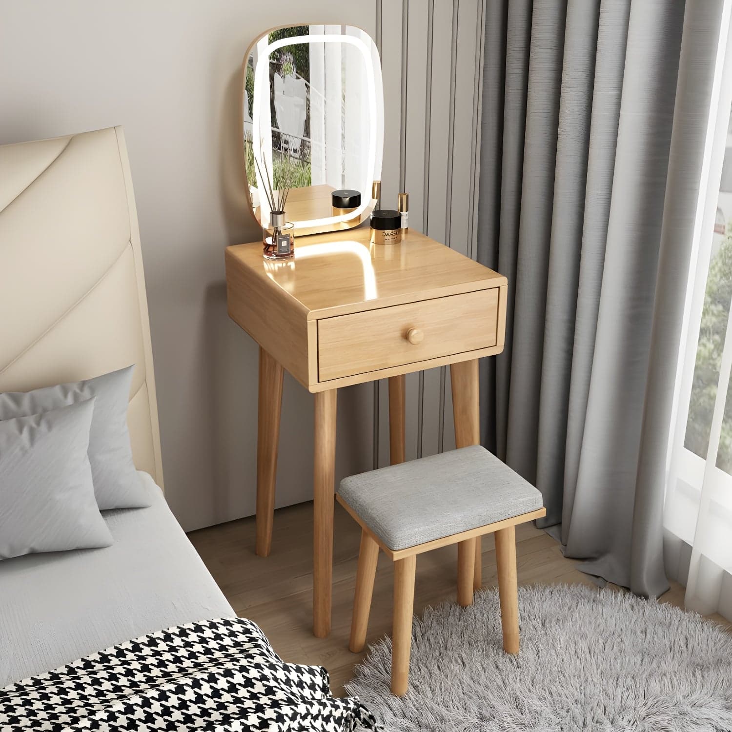 Traditional Bedroom With Drawer Solid Wood Lighted Mirror Make-up Vanity thumbnail 1