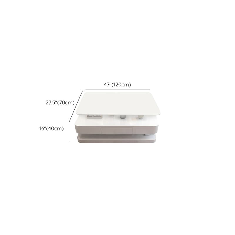 White Modern Coffee Table with Rectangular Wood Top & Block Base thumbnail 14