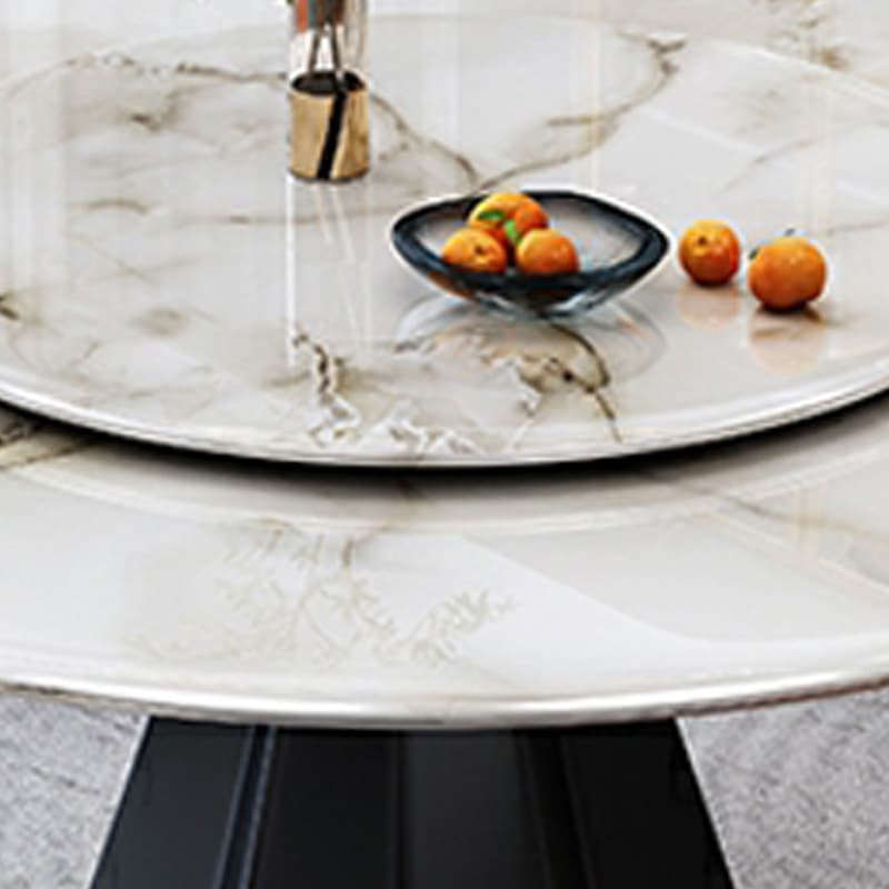 Modern Round Marble Dining Table Set with Black Metal Base in Beige thumbnail 6