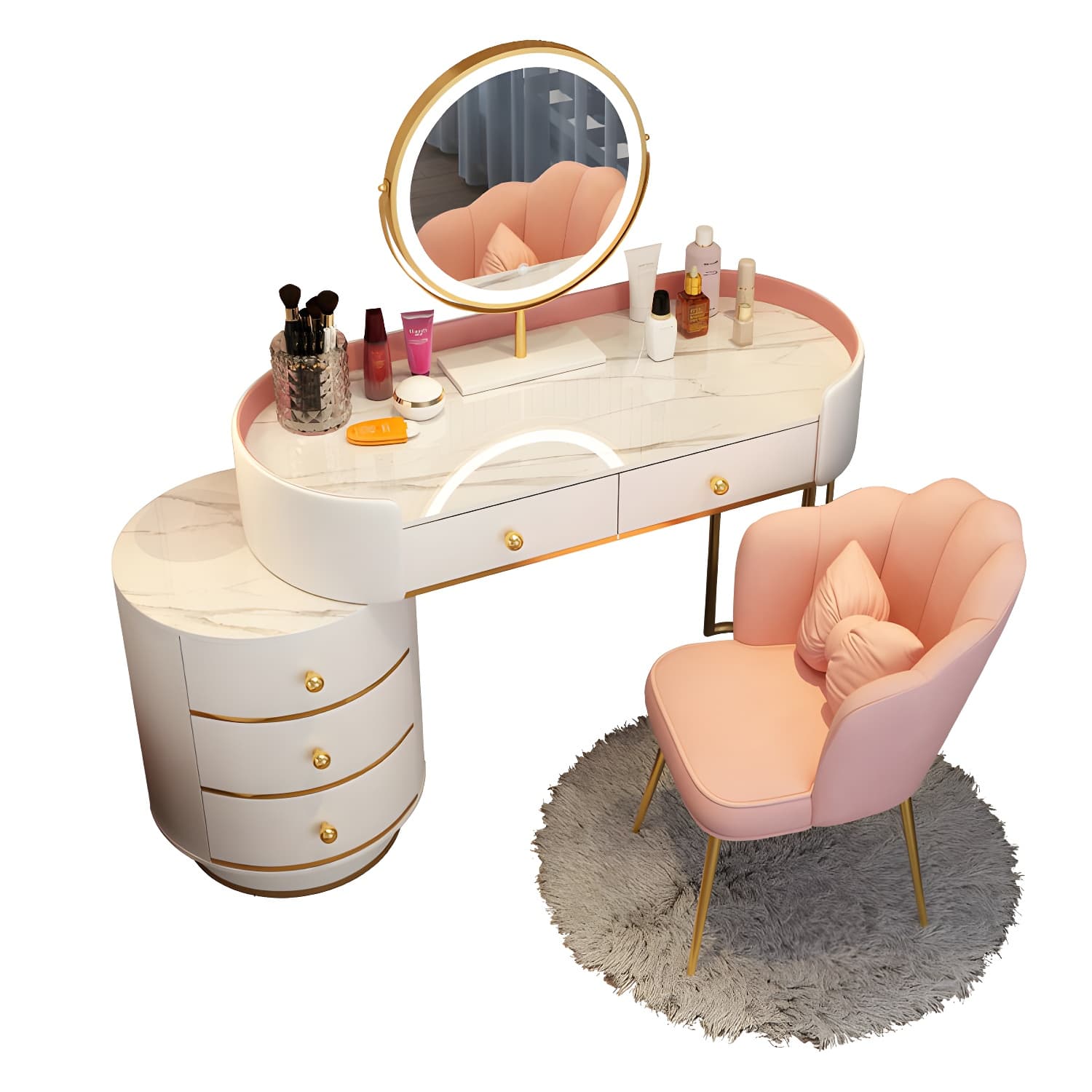 Lighted Mirror Makeup Counter Bedroom Makeup Vanity Desk Table with Drawer thumbnail 13